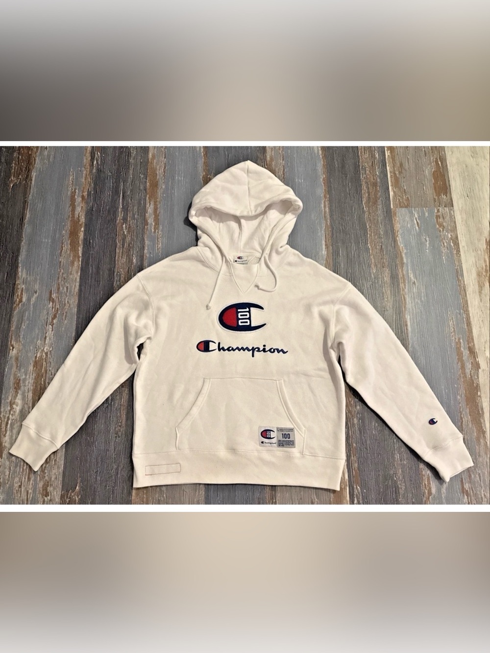 Champion Hoodie Mens Large White C 100 Special Edition Embroidered Logo